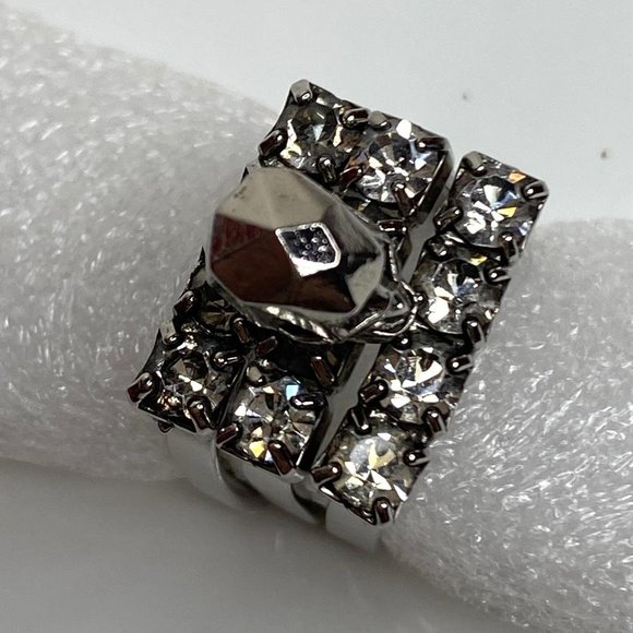 Joomi Lim 3D Skull Silver-Plated Stackable Swarovski Crystal 3 Ring Set Sz 5.5 - Picture 6 of 11